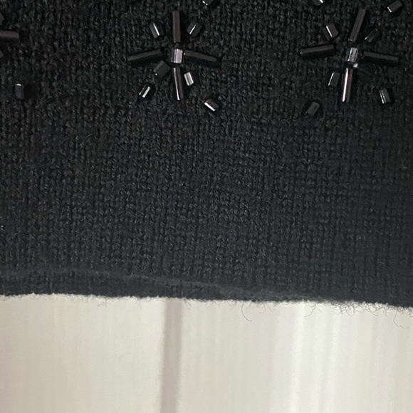 Vintage 90s Ann Taylor Beaded Cardigan V-neck Merino Wool Black Bugle Beads - Picture 6 of 15